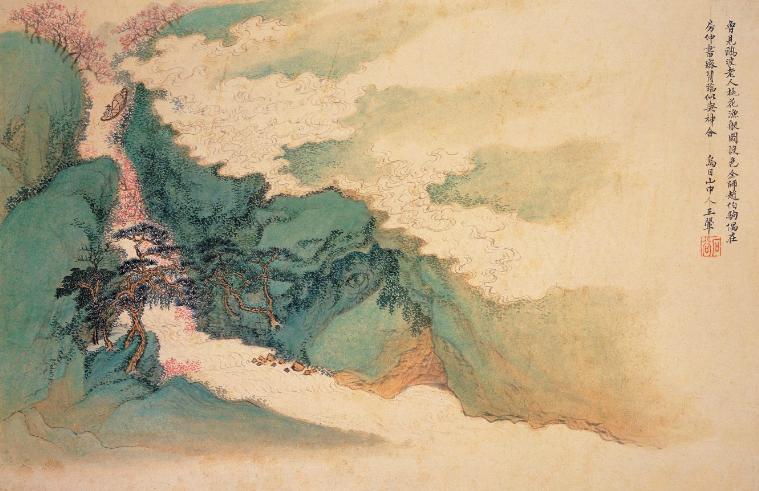 中国山水画历史名作赏析-清 王翚《桃花渔艇》