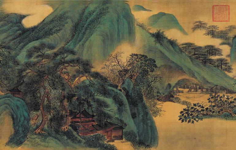 中国山水画历史名作赏析-清 吴历《云白山青》(大图局部)