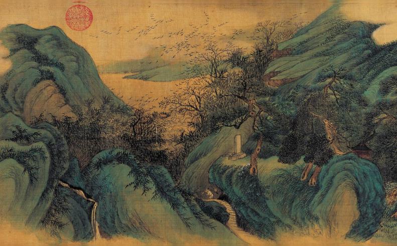 中国山水画历史名作赏析-清 吴历《云白山青》(大图局部)