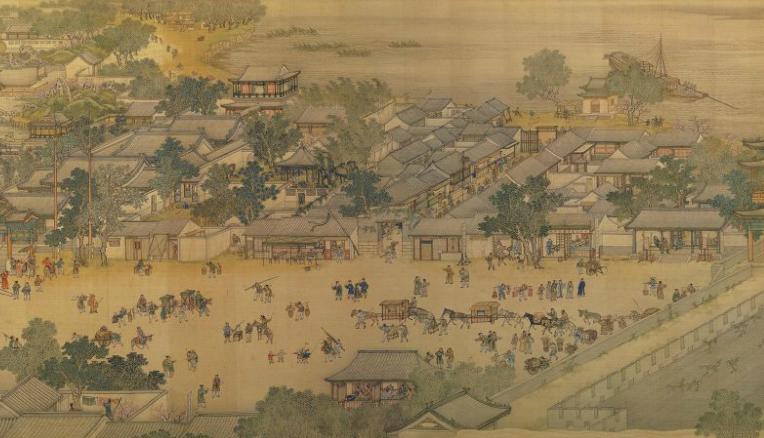 中国山水画历史名作赏析-清《清院本清明上河图》(大图局部)