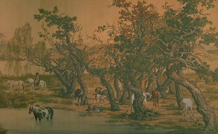 中国山水画历史名作赏析-清 郎世宁《百骏图》(大图局部)