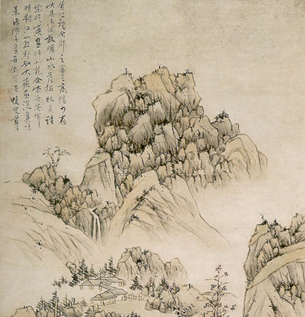 蓝瑛 《仿黄公望山水图》轴 局部大图欣赏