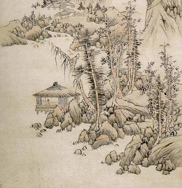 蓝瑛 《仿黄公望山水图》轴 局部大图欣赏