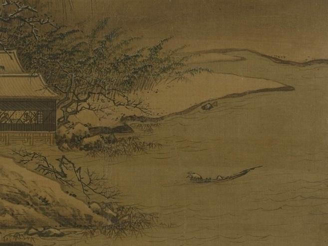 中国山水画历史名作赏析-南宋 夏圭《雪堂客话图》(局部大图)