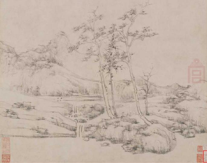 中国山水画历史名作赏析-元《幽涧寒松图轴》