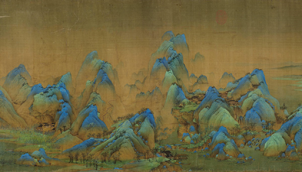 中国山水画历史名作赏析-北宋 王希孟《千里江山图》(局部)