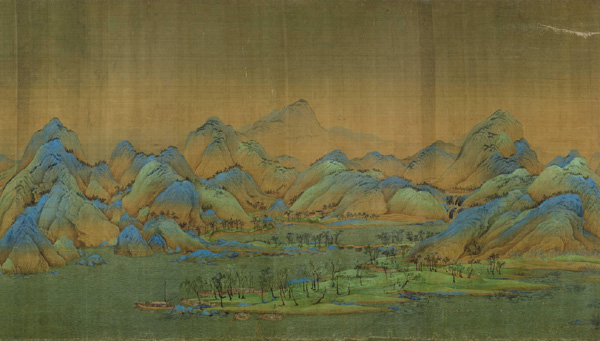 中国山水画历史名作赏析-北宋 王希孟《千里江山图》(局部)