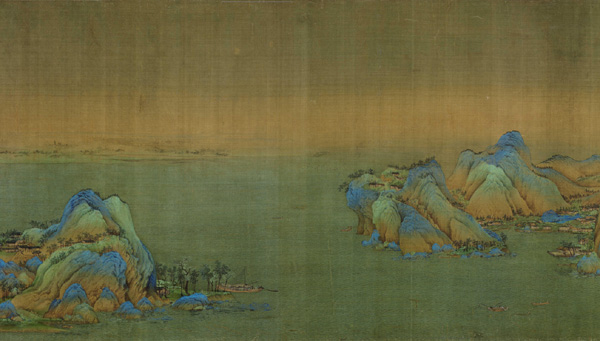中国山水画历史名作赏析-北宋 王希孟《千里江山图》(局部)
