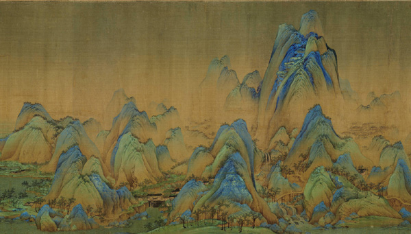 中国山水画历史名作赏析-北宋 王希孟《千里江山图》(局部)