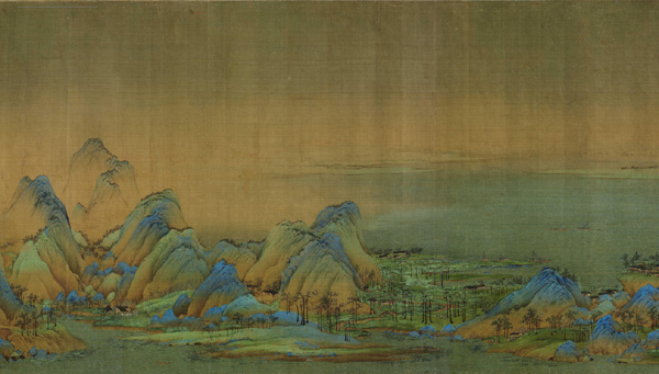 中国山水画历史名作赏析-北宋 王希孟《千里江山图》(局部)