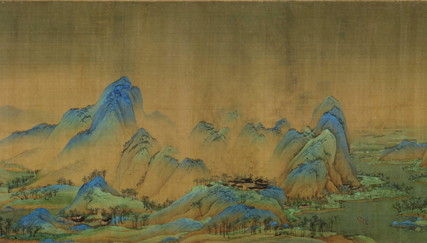 中国山水画历史名作赏析-北宋 王希孟《千里江山图》(局部)
