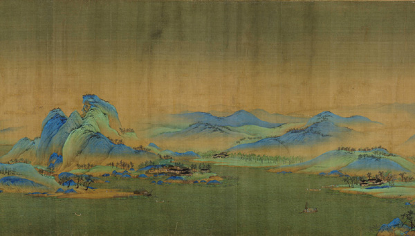 中国山水画历史名作赏析-北宋 王希孟《千里江山图》(局部)