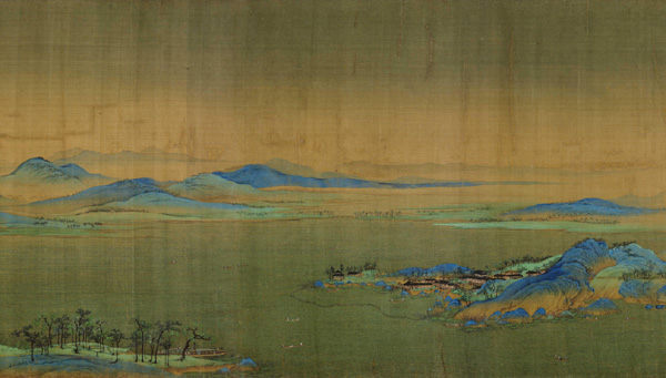 中国山水画历史名作赏析-北宋 王希孟《千里江山图》(局部)