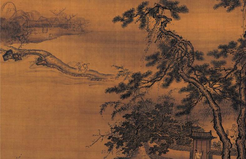中国山水画历史名作赏析-明《春遊晚歸》(局部)