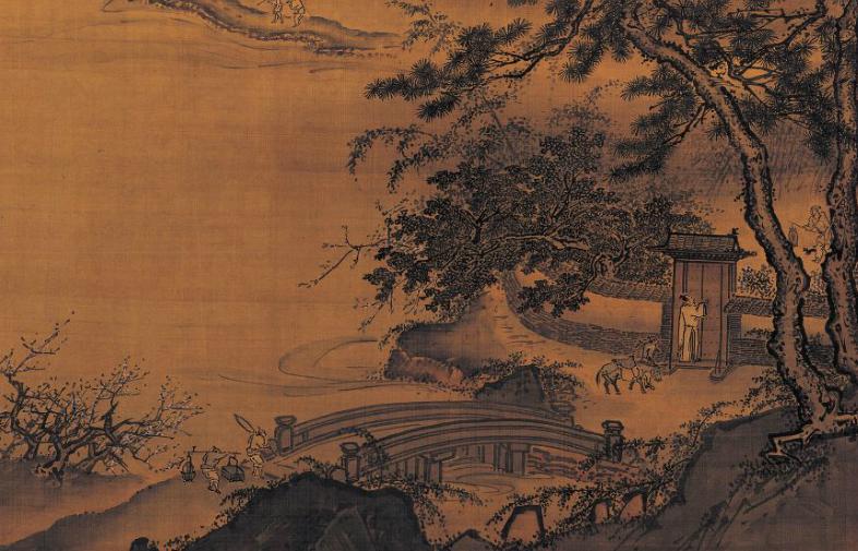 中国山水画历史名作赏析-明《春遊晚歸》(局部)