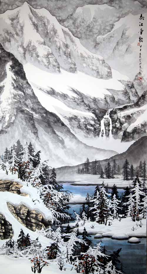 于德成 桃江雪韻 176x96cm 2014年