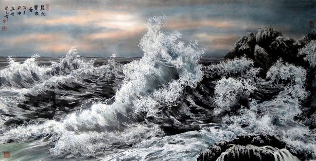 刘坤 晨光雪浪图(138 × 69 cm) 2014年