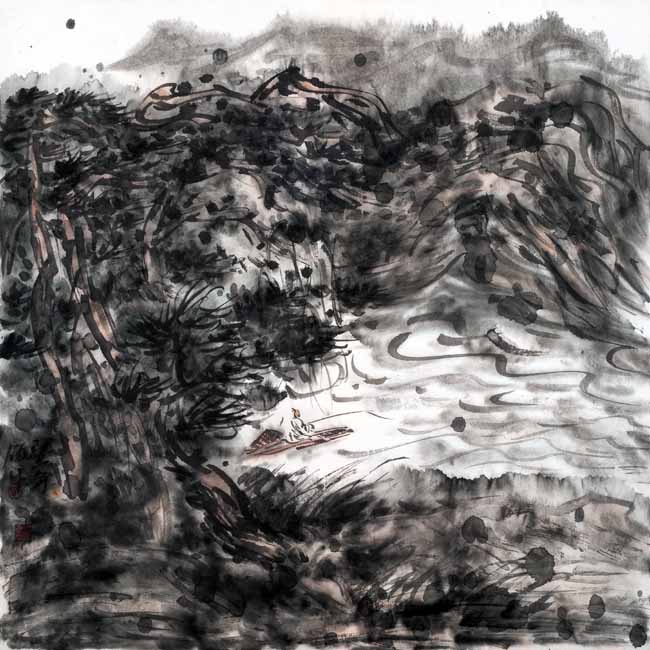湖山隐逸 尺寸69×69cm