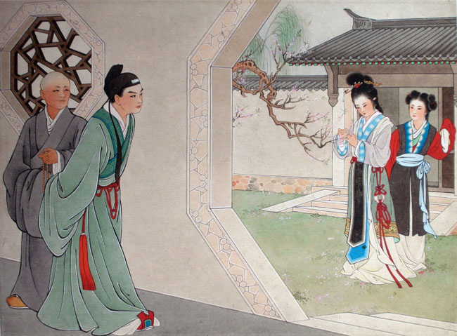 王叔晖工笔画作品:《西厢记》1初遇