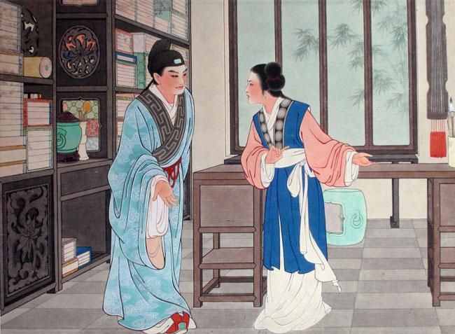 王叔晖工笔画作品:《西厢记》6邀宴
