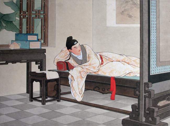 王叔晖工笔画作品:《西厢记》12卧病