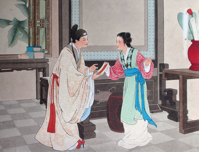 王叔晖工笔画作品:《西厢记》13问病