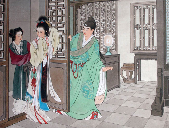 王叔晖工笔画作品:《西厢记》14佳期