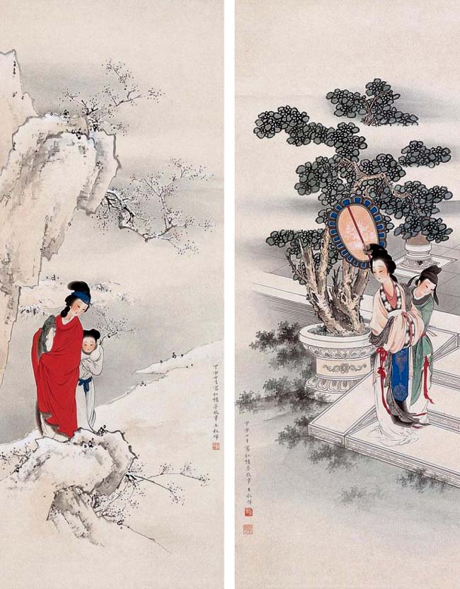 著名女画家王叔晖的《红楼梦系列工笔人物画》