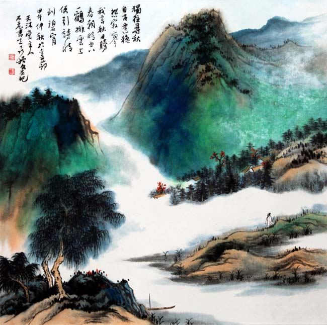 聂振文泼墨泼彩山水画作品欣赏:独往寻秋