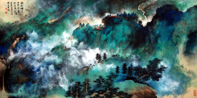 聂振文泼墨泼彩山水画作品欣赏