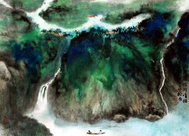 聂振文泼墨泼彩山水画作品欣赏
