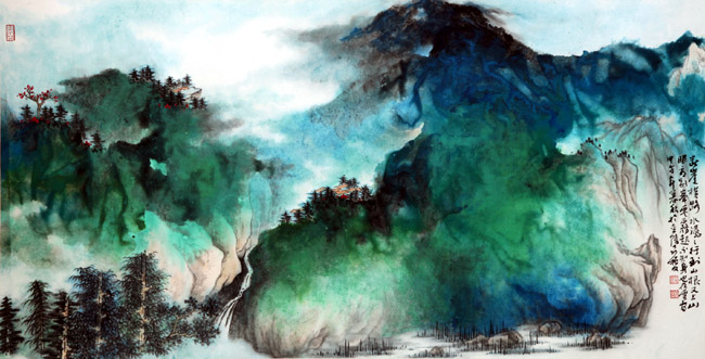 聂振文泼墨泼彩山水画作品欣赏