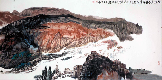 画家贺万里的中国大山水：柏孜克里克，2006，四尺