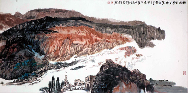 画家贺万里的中国大山水:柏孜克里克,2006,四尺