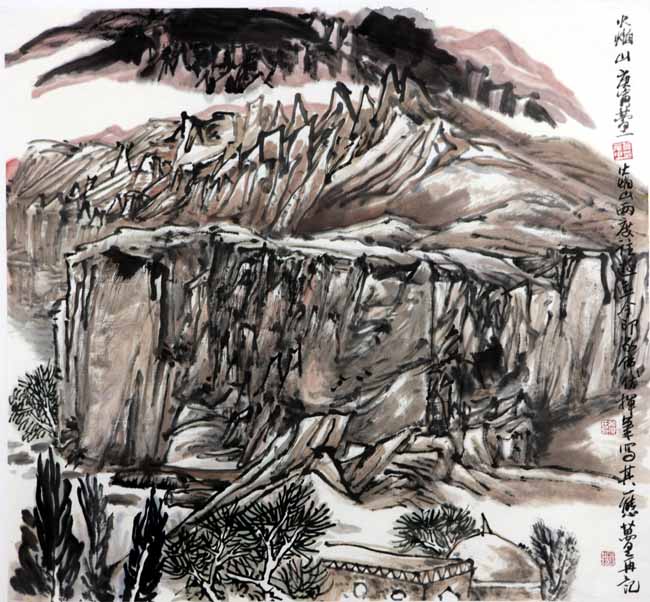 画家贺万里的中国大山水:火焰山印象,2010,50-53cm