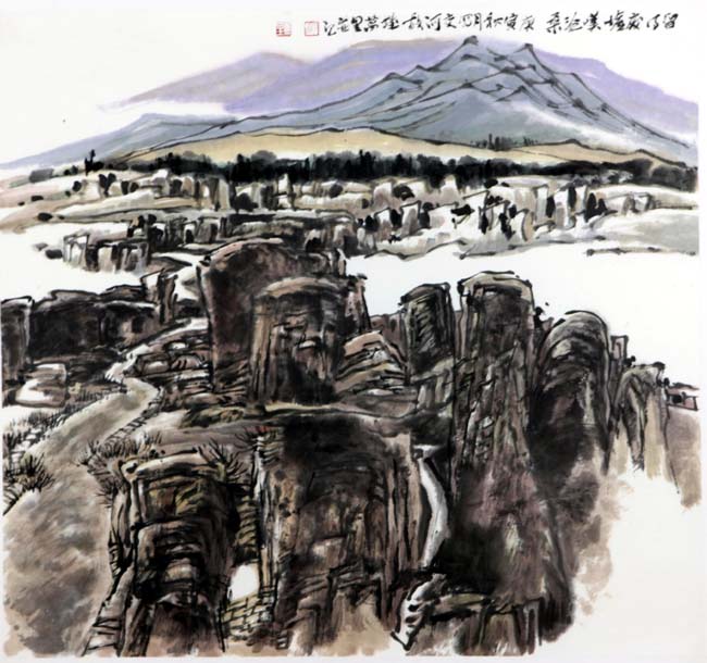 画家贺万里的中国大山水：交河故城印象，50-53cm,2010