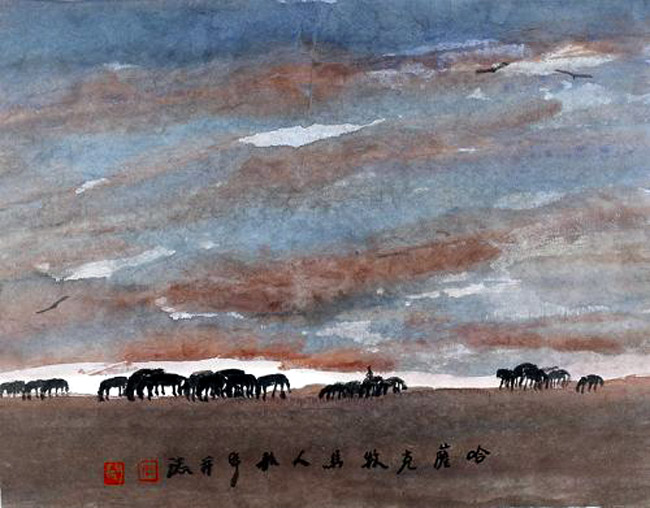 哈萨克牧马人 42cm×55cm