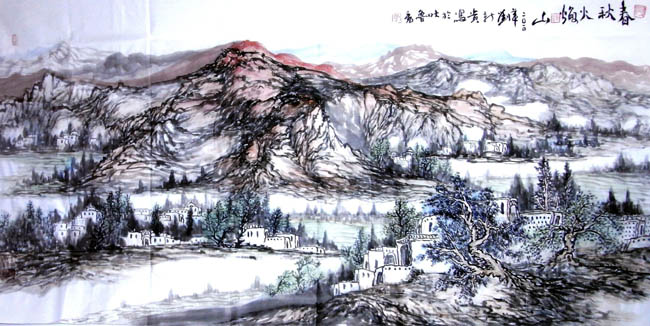 刘新贵的新疆大山水作品：春秋火焰山138x68cm