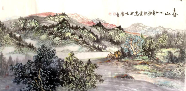 刘新贵的新疆大山水作品:青山136x68cm