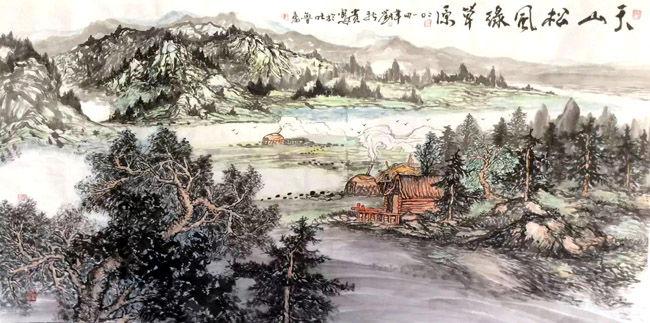 刘新贵的新疆大山水作品:松风天山绿草地