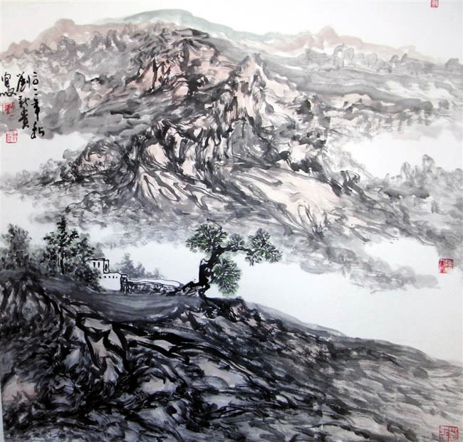 刘新贵的新疆大山水作品：大漠墨韵68x68cm