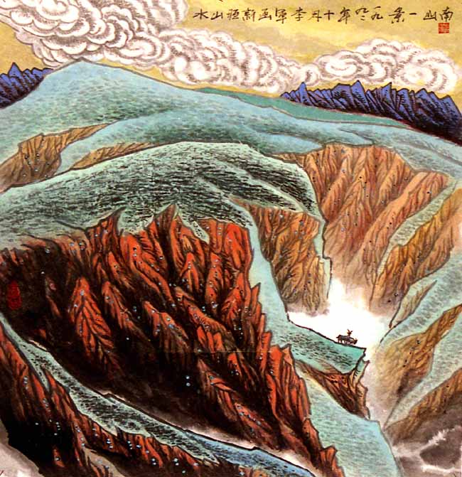 著名画家李军的新疆大山水画：南山一景