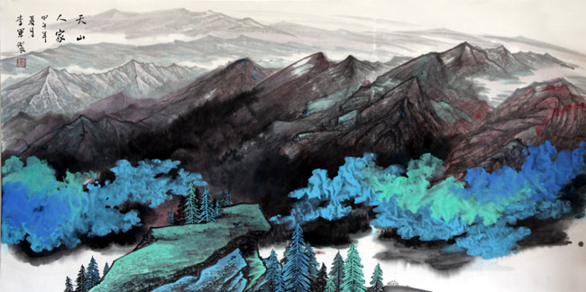 著名画家李军的新疆大山水画:天山人家