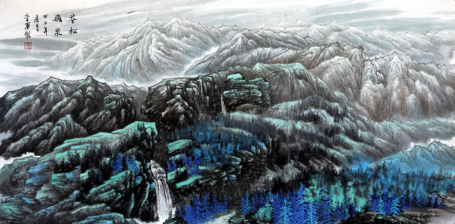 著名画家李军的新疆大山水画:苍松飞泉