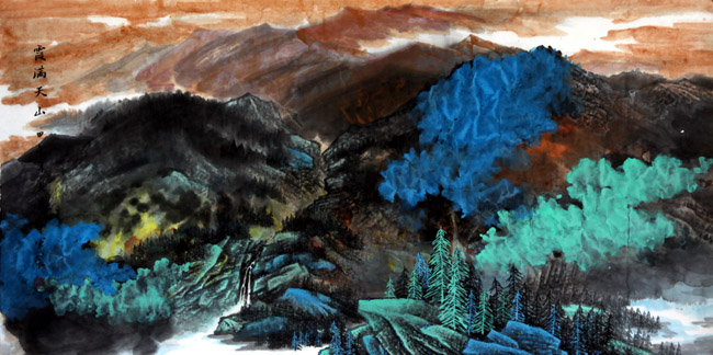 著名画家李军的新疆大山水画:霞满天山