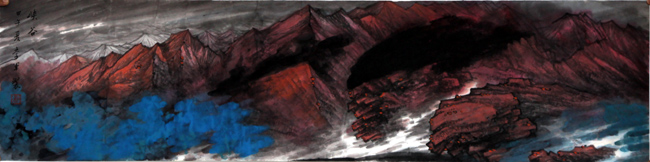 著名画家李军的新疆大山水画：峡谷