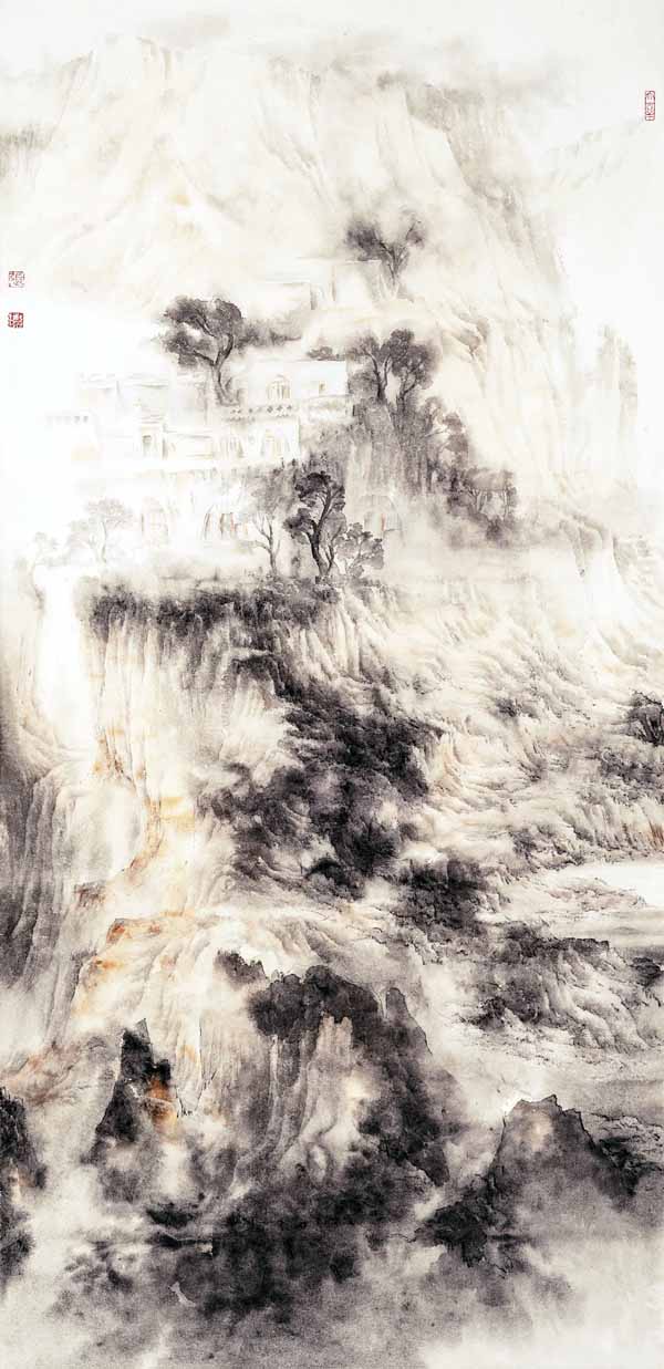 中国山水画家张永乾作品:春晓69+138