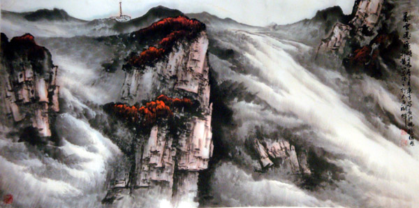 刘东方国画山水作品欣赏-长江畅游之乱云飞渡