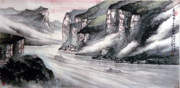 刘东方国画山水作品欣赏-长江畅游之白帝城朝晖