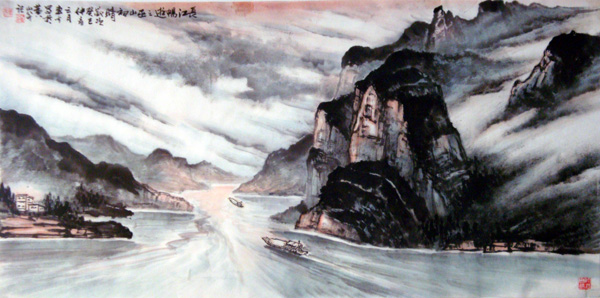 刘东方国画山水作品欣赏-长江畅游之巫山初晴